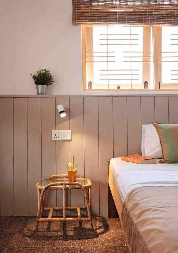 Bedside detail with rattan table