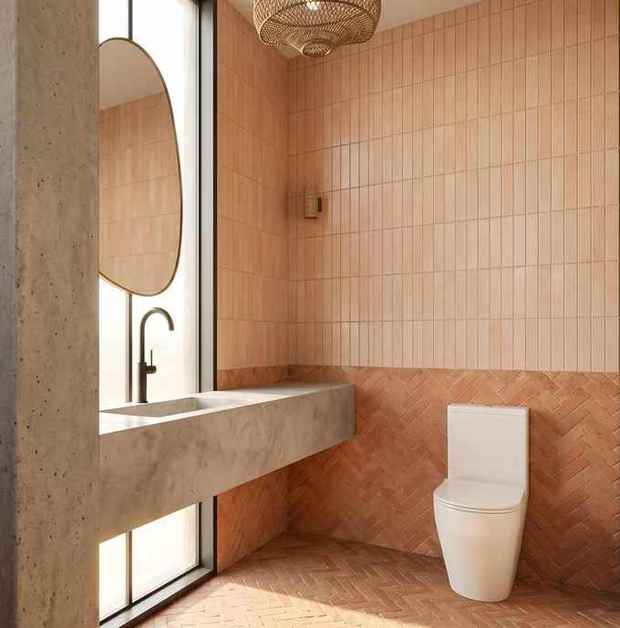 Render — terracotta tiled bathroom