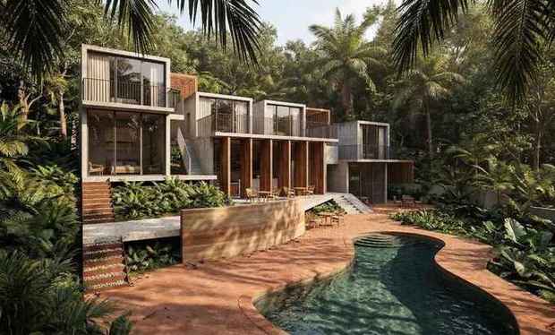 Render — pool and café terrace